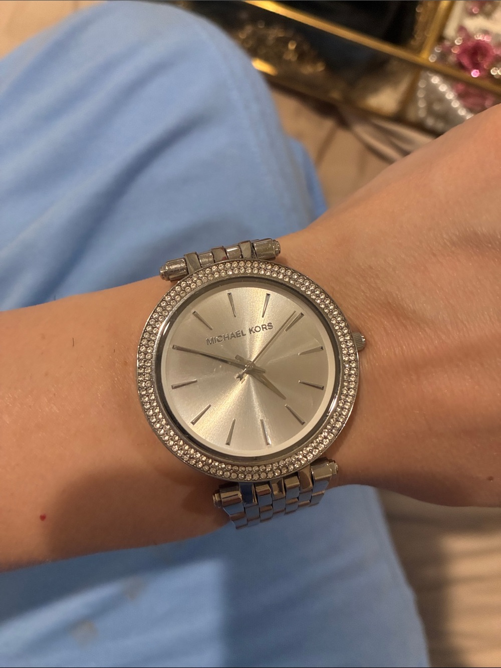 Michael Kors Silver Crystal-Accent Women's Watch comes with extensions